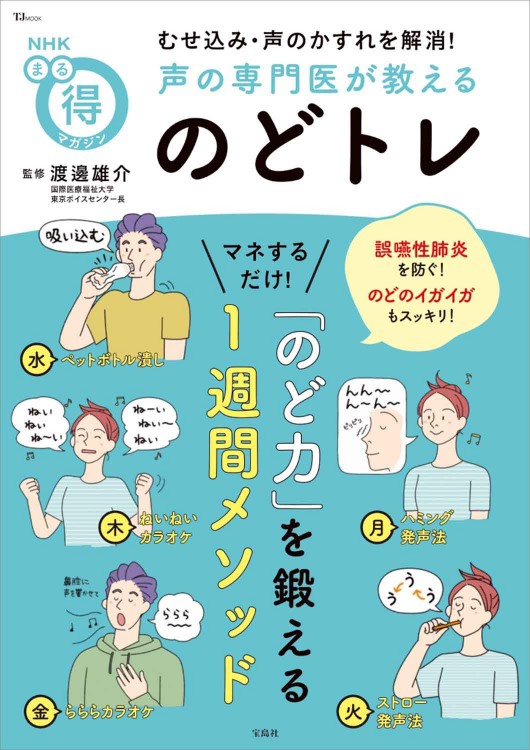 「NHKまる得マガジン むせ込み・声のかすれを解消！ 声の専門医が教える のどトレ」の表紙画像。